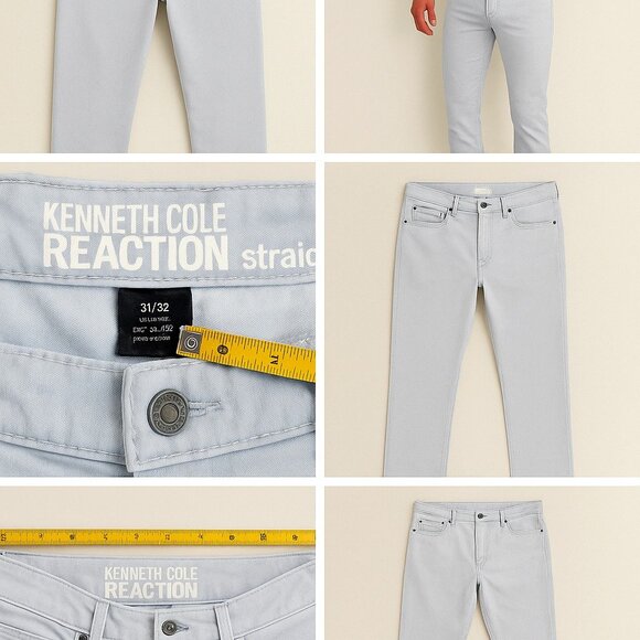 Kenneth Cole Reaction Men’s 5-Pocket Pants – Light Blue, 30x32 Straight Fit - Picture 1 of 5